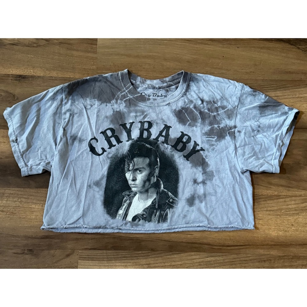 Cry Baby Johnny Depp Movie Graphic Crop Top Grey Tie Dye Cotton Tee Large